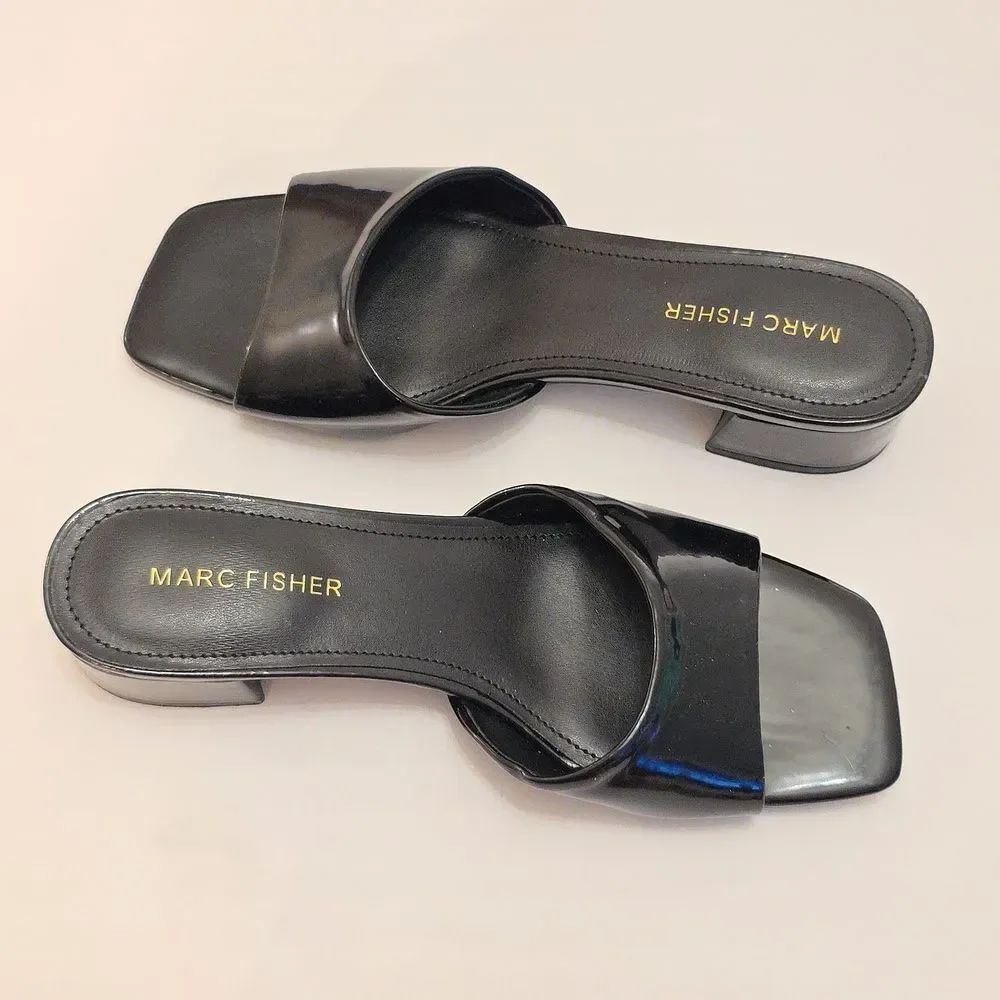 BRAND NEW MARC FISHER MFCYNLEA-C GLOSSY BLACK MULES SANDAL R3 - Picture 7 of 16